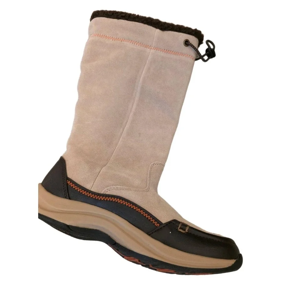 Lands' End‎ Light Beige Tan Faux Fur Drawstring Winter Boots 6B